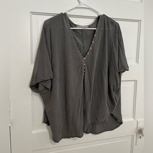 We the Free Gray Button Down Tee Size Large